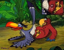 absurd_res animal_genitalia anthro avian bird bodily_fluids bucerotiform cloaca cum disney disney's_aladdin duo genital_fluids genitals hi_res hornbill iago_(disney) male male/male parrot paws squigsweasel the_lion_king zazu_(the_lion_king)