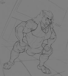anthro bulge canine clothing crouching erection erection_under_clothes male male_only mammal muscular muscular_male penis_shaped_bulge solo spiritraptor wrestling_outfit