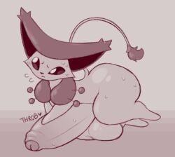 ass balls big_ears big_penis blush blush_lines bodily_fluids delcatty digital_drawing_(artwork) digital_media_(artwork) feral foreskin generation_3_pokemon genitals heart_symbol huge_cock lying male monochrome nintendo penis pokemon pokemon_(species) solo sweat tail uncircumcised zlut385