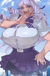 1girls anybrody big_breasts breasts city clothed clothed_female crowd drill_hair giant_female giant_ojou-sama giant_woman giantes giga_giantess huge_boobs huge_breasts light-skinned_female light_skin oriko_fujido thick_thighs thighs