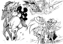 1boy 1girls angry ass_focus bondage bra breast_slip captured cowboy_hat cowboy_outfit cowgirl_outfit defeated_villainess eulipotyphlan female gun horse horseback_riding junisnowhere large_breasts lasso male maledom nip_slip nipple_bulge revolver shade_the_hedgehog shadow_the_hedgehog sheriff sideboob sketch sonic_(series) sonic_the_hedgehog sonic_the_hedgehog_(series) wardrobe_malfunction