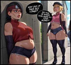1boy 1girls ai_generated alley backpack balls before_sex beret big_lips bimbo bisexual bisexual_male black_eyes black_hair blonde_hair blue_eyes boruto:_naruto_next_generations clothed clueless crop_top crossdressing crossdressing_male crying denim denim_shorts detached_collar erect_nipples erect_nipples_under_clothes female femboy feminine_male futagenn genital_fluids girly glasses implied_yaoi looking_at_viewer male naruto naruto_(series) nervous nipples otoko_no_ko outdoors penis petite prostitute prostitution sarada_uchiha short_hair short_shorts shorts sissy skimpy skimpy_clothes small_balls small_penis stockings talking trap uzumaki_boruto