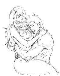 1boy 1boy1girl 1girls adult big_breasts bleach bleach:_the_thousand-year_blood_war breasts busty canon_couple closed_eyes completely_nude couple curvy embrace female huge_breasts ichigo_kurosaki implied_penetration implied_sex inoue_orihime long_hair male married_couple muscular muscular_male nude pleasure_face rakusakugk short_hair sitting sitting_on_person sketch thick_thighs