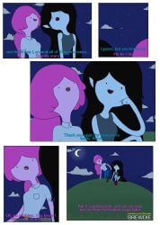 2girls adventure_time black_hair brewdie cartoon_network comic dialogue female female_only grey_body grey_skin marceline pink_body pink_hair pink_skin princess_bubblegum tagme text vampire vampire_girl yuri