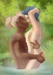 1boy 1girls arcane arcane_ekko arcane_jinx blue_hair canon_couple dark-skinned_male ekko female interracial jinx_(league_of_legends) league_of_legends light-skinned_female male queendrawkota riot_games tagme white_hair