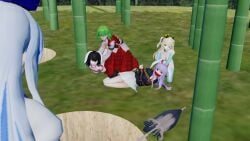 4girls bondage bound female fischl_(genshin_impact) gag gagged genshin_impact pavro reisen_udongein_inaba tewi_inaba touhou yuuka_kazami