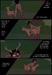 2020 absurd_res antler_growth ass black_border black_hair black_nose blush border brown_body brown_eyes brown_fur clock closed_eyes colored comic countershade_butt countershade_fur countershade_neck countershade_tail countershade_torso countershading deer duo earrings_only english_text female feral feral_on_feral frankenjade fur hair hi_res hooves looking_at_another looking_at_partner looking_back looking_back_at_another looking_back_at_partner looking_pleasured looking_up male male/female mammal nude nude_female nude_male on_hind_legs open_mouth quadruped rear_view sex shaded side_view squiggle_mouth standing tail tan_body tan_fur text watch