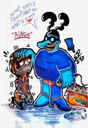 2024 2boys adobe_scan blue_meanie bondage chief_meanie crying dominant dominant_male male maledom ringo_starr rope_bondage self_upload sex_toy submissive submissive_male tape tape_gag the_beatles traditional_media_(artwork) vibrator yellow_submarine