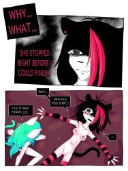 2d 2girls absurd_res anthro armwear blue_hair breasts clothing comic digital_media duo edging emoticon felid female female/female female_only furry genitals girl_a girl_b hair hi_res legwear mammal multiple_girls nipple_piercing nipples nude pattern_armwear pattern_clothing pattern_legwear piercing ponporio pussy red_hair striped_armwear striped_clothing striped_legwear stripes tail teeth the_disappearance_of_girl_a yuri