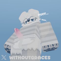 1boy 3d 3d_(artwork) anthro balls black_paws blue_eyes bottomless canine cum eyes fur furry furry_male glasses male paws penis roblox robloxian tagme text twitter_username watermark white_penis withoutgraces