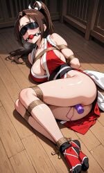 ai_generated ball_gag blindfolded bondage bound bound_and_gagged cleavage damsel_in_distress dead_or_alive dildo_in_pussy fatal_fury female femsub gagged kunoichi large_breasts mai_shiranui pleasure_face red_ball_gag restrained snk tied tied_up vibrator vibrator_in_pussy wet_pussy