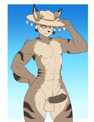 alpha_channel anthro balls biped clothing countershade_fur countershade_torso countershading drake_(thizorac) erection felid feline fur genitals glans hat headgear headwear hi_res humanoid_genitalia humanoid_penis lynx male mammal munkeesgomu penis solo tail