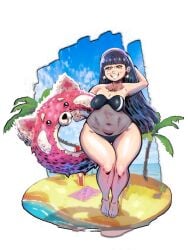 abby_park arm_behind_head asian_female ass bbw beach big_ass big_breasts black_hair breasts disney earrings female gris_swimsuit long_hair one_piece_swimsuit palm_tree pixar plump smile thick_thighs transparent_clothing turning_red wide_hips