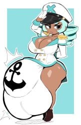 1futa angstrom big_ass big_balls big_breasts big_penis blue_hair brown_skin bulge captain_sarah cleavage drill_hair futa_doing_nothing futanari huge_balls huge_cock hyper_balls hyper_bulge hyper_futa hyper_penis intersex mole mole_above_mouth mole_on_breast navy navy_uniform original_character panties salute shortstack solo solo_futa thick_thighs twin_drills twintails white_underwear white_uniform