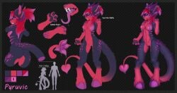 2019 4_ears 4_horns absurd_res anthro areola ass biped black_background black_body black_fur black_pawpads bodily_fluids bodily_fluids_drip breasts canid canine chart claws color_swatch colored countershade_face countershade_fur countershade_neck countershade_torso countershading demon dipstick_tail dripping english_text fangs female forked_tongue fox front_view fur genitals gloves_(marking) glowing glowing_eyes hair hi_res highlights_(coloring) hooves horn hybrid leg_markings long_tongue looking_at_viewer mammal markings membrane_(anatomy) model_sheet multi_ear multi_horn navel nipples open_mouth pattern_background pawpads paws pink_eyes pink_highlights pupils purple_body purple_claws purple_highlights purple_hooves purple_horn purple_insides purple_markings purple_mouth purple_nipples purple_nose purple_pussy purple_scales pussy pyruvic rear_view red_body red_countershading red_fur red_hair sabertooth_(anatomy) saliva saliva_drip saliva_string scales shaded simple_background size_chart slit_pupils snout socks_(marking) solo spade_tail standing tail tail_genitals tail_markings teeth text three-quarter_view tongue unusual_anatomy unusual_tail valkoinen webbed_hands