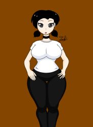 1girl 1girls 2d big_breasts black_eyes black_hair curvy curvy_figure digital_media_(artwork) draw drawing emy_(original_character) jeoh2020 necklace no_nude original_character solo solo_female solo_focus twintails white_skin