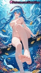 1girls 2025 ai_generated air_bubble bao_(vtuber) barefoot blue_hair breasts bubble cleft_of_venus clownfish completely_nude coral feet fins fish foot_fetish foot_focus hat hi_res highres large_breasts legs lipstick long_hair looking_at_viewer natsuyoru navel nipples nude open_mouth pale_skin patreon pussy sitting smile soles solo toenails toes tropical_fish uncensored underwater vagina very_long_hair voluptuous voluptuous_female vtuber vtuberfanart white_headwear