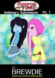 2girls adventure_time black_hair brewdie cartoon_network comic cover_page female female_only grey_body grey_skin marceline pink_body pink_hair pink_skin princess_bubblegum tagme vampire vampire_girl yuri
