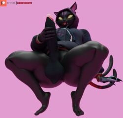 3d_(artwork) anthro asian_mythology balls bent_legs big_penis black_body black_fur black_nose bottomless bottomless_anthro bottomless_male camseven clothed clothing cybernetic_hand cybernetics digital_media_(artwork) domestic_cat east_asian_mythology empty_eyes epic_games felid feline felis forked_tail fortnite fur furgonomic_hoodie furgonomics genitals hand_on_own_penis hand_on_penis hi_res hoodie japanese_mythology machine male male_focus male_only mammal multicolored_body multicolored_fur mythology nekomata notched_ear nyanja_(fortnite) patreon patreon_logo penis pink_background pink_inner_ear purple_body purple_fur simple_background solo tail tongue tongue_out topwear two_tone_body two_tone_fur unusual_anatomy unusual_tail whiskers yellow_eyes yokai