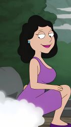 ai_assisted ai_generated ai_video behind_view black_hair black_hair_female bonnie_swanson clothed clothed_female clothing family_guy fart fart_cloud fart_fetish farting farting_female looking_back loop looping_animation purple_dress squatting squatting_position tagme video white_fart white_female