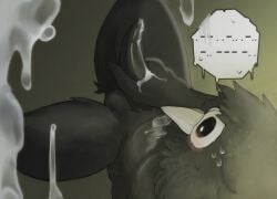 after_orgasm avian avian_humanoid balls beak bird black_body blush blush_lines bodily_fluids cum cum_on_screen cum_on_viewer digital_media_(artwork) ejaculation feathers furry glowing_eyes hi_res hoshik laying_down male_only mask masked masturbation monster morse_code oc ptec_(andrefil360) solo sweat sweatdrop tagme tentacle_penis testicles text_bubble thick_thighs