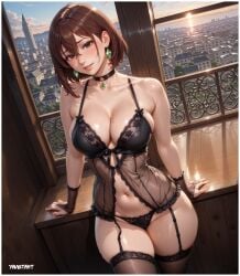 1girls ai ai_assisted ai_generated ayase_momo babydoll bewitching_thighs brown_eyes brown_hair choker cute dandadan earrings female high_resolution highres jewelry lingerie lingerie_only looking_at_viewer medium_breasts pixiv short_hair smile solo solo_female solo_focus thick_thighs thighhighs thighs voluptuous voluptuous_female yametastudio