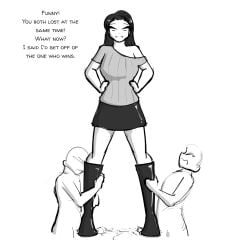 1girls 2boys ballbusting ballbusting_orgasm cbt celera_prime clothed_female clothed_female_nude_male cock_and_ball_torture cum dominant_female female femdom male nude nude_male standing_on_balls submissive_male tagme