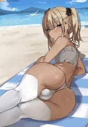1femboy anticipation blonde_hair bulge bulge_through_clothing femboy looking_at_viewer looking_back nabibutter sideways sideways_glance tan tan_body tan_skin tanned xcider