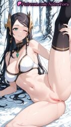 1girls 2025 ai ai_assisted ai_generated anime anime_style anus bikini bikini_top_only black_hair black_thighhighs bottomless breasts cleavage earrings green_eyes hentai hi_res high_quality high_resolution highres jewelry labia large_breasts long_hair looking_at_viewer natsuyoru navel on_side one_eye_closed park_heejin parted_lips patreon pussy single_thighhigh smile snow solo solo_leveling spread_legs stable_diffusion stomach thighhighs thighs uncensored underwear vagina voluptuous voluptuous_female