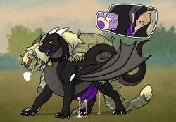 all_fours anus axel_(seferen) black_body black_horn black_scales claws collar cuntboy cuntboy_sans_balls diphallia diphallism dragon duo feral feral_on_feral feral_penetrated feral_penetrating feral_penetrating_feral fur furred_dragon furred_scalie genitals herm hermaphrodite hi_res horn impregnation intersex intersex/male male male_on_maleherm maleherm multi_genitalia multi_penis mythological_creature mythological_scalie mythology penetration penis purple_anus purple_penis purple_pussy pussy scales scalie seferen sex vaginal_penetration white_claws white_horn yellow_eyes