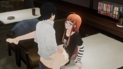 1boy 1girls 3d_animation akira_kurusu animated black_hair clothed_sex cum_in_pussy cum_inside female glasses joker_(persona) kissing kissing_while_penetrated male male_moaning opennsfwsp orange_hair penetration persona princeluca ren_amamiya sakura_futaba soles straight_sex tagme video