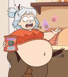 1girls astrid_(hilda) aunt belly belly_button belly_expansion belly_inflation belly_overhang big_belly big_breasts big_stomach broken_belt eating eating_chips eating_food female female female_only gilf great_aunt grey_hair hilda_(series) junk_food mature_female netflix ripped_belt ripped_clothing sb99 scobionicle99 shocked shocked_expression stomach stomach_inflation wrinkles
