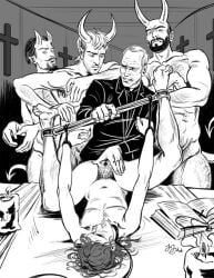 christianity cuntboy demon devil examination for_sale intersex jojoekaki kinktober kinktober_2023 leash_and_collar presenting presenting_pussy priest religious_clothing sacrifice spread_legs spread_pussy spreader_bar trans_man