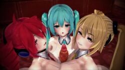 1boy 3d 3girls akita_neru animated big_breasts blue_eyes blue_hair breasts collaborative_paizuri cooperative_paizuri detached_collar fanloid female gtns hatsune_miku headgear huge_breasts kasane_teto large_breasts male necktie necktie_between_breasts nude nude_female nude_male open_mouth paizuri penis ponytail precum precum_on_breasts red_eyes red_hair sound straight tagme twin_drills twintails utau video vocaloid yellow_eyes yellow_hair
