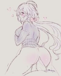 anal blush clothed_sex clothing cum cum_in_ass cum_inside female from_behind long_hair male mr-poritan open_mouth penetration penis purple_hair senki_zesshou_symphogear sex yukine_chris