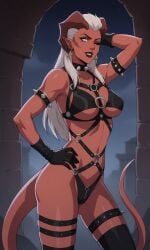 1girls ai_generated ass bigmic145 bondage bondage breasts critical_role critical_role:_vox_machina demon demon_girl dominant dominatrix female female_only horns latex long_hair pointy_ears red_body red_skin revealing_clothes spikes tail teasing the_legend_of_vox_machina vox_machina zahra_hydris