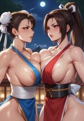 ai_generated asian asian_bimbo asian_female asian_milf big_breasts breasts catfight chun-li crossover fatal_fury king_of_fighters mai_shiranui paag snk street_fighter tyrvax