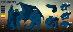 2017 anthro artist_name arzian_usire ass balls blue_balls blue_body blue_penis blue_wings cheek_spikes color_swatch crazydrak dated dragon duo erection facial_spikes flaccid front_view genitals grin hi_res horn humanoid_genitalia humanoid_penis male membrane_(anatomy) membranous_wings model_sheet muscular muscular_anthro muscular_male mythological_creature mythological_scalie mythology narrowed_eyes nude penis rear_view scalie smile spikes spikes_(anatomy) spread_butt spreading standing text tongue tongue_out url vein veiny_penis white_horn wings