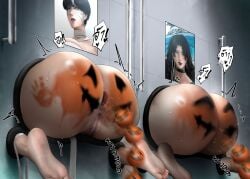 2girls anal anal_beads anal_beads_in_ass anal_beads_pull anal_insertion anal_juice anal_toy_expulsion anus anus_peek ass big_ass black_hair black_lips body_paint bodypaint bottomless ear_piercing feet female female_focus female_only glory_wall halloween halloween_costume halloween_theme hand_print high_quality high_resolution highres huge_ass kulfodo large_ass lipstick mummy_costume nude nude_female object_in_ass object_insertion oc original original_character original_characters painted_ass painted_butt piercing pubic_hair pumpkin pumpkin_anal_beads pumpkin_butt purple_lips pushing_out_anal_beads pushing_out_sex_toy pussy sex_toy sex_toy_in_ass sex_toy_insertion shiny_skin stuck_in_wall sweat sweating sweaty_ass sweaty_butt text thai_text thick_thighs thighhighs thighs through_wall voluptuous voluptuous_female wall witch witch_hat yellow_eyes