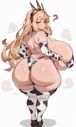 30bagsofballs ai_generated bell_collar big_ass bikini blonde_female blonde_hair blue_eyes bottom_heavy breast_grab breasts_bigger_than_head cagliostro_(granblue_fantasy) cow_print cow_print_bikini curly_hair front_view full_body gigantic_breasts grabbing_own_breast granblue_fantasy headband huge_ass huge_breasts huge_hips huge_thighs large_ass large_breasts large_hips large_thighs long_eyelashes long_hair looking_at_viewer looking_over_shoulder no_background shortstack sideways simple_background skimpy smaller_female standing straight_hair thick_thighs top_heavy very_long_hair white_background wide_hips