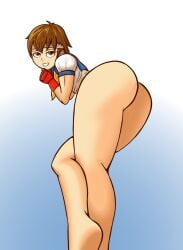 1girls alternate_version_available ass ass_focus bat_bastard bent_over big_ass bottomless brown_eyes brown_hair capcom female female_focus female_only from_behind gloves headband huge_ass sakura_kasugano school_uniform schoolgirl short_hair smile solo solo_female solo_focus street_fighter thick thick_ass thick_thighs tomboy