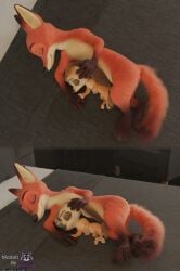 3_toes 3d_(artwork) 4_fingers absurd_res adult_(lore) animal_genitalia anthro barefoot barely_visible_genitalia barely_visible_penis bed bedroom big_ears black_nose blender_(artwork) canid canine claws closed_eyes countershading digital_media_(artwork) disney duo ears_down english_text eyebrows feet fennec_fox fingers finnick_(zootopia) fox fur furniture genitals gloves_(marking) hand_on_head hi_res holding_finger lying male male/male mammal markings multiple_angles nick_wilde nude on_model on_side orange_body orange_fur overhead_view penis penis_tip pivoted_ears rasterraccoon red_fox retracted_sheath sheath short_male size_difference sleeping smile spooning tan_body tender text toes true_fox watermark zootopia