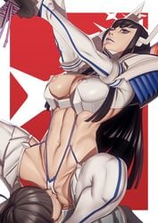 abs big_breasts black_hair blue_eyes breasts cunnilingus facesitting female femdom john_doe junketsu kill_la_kill kiryuuin_satsuki male navel nipples one-star_student_(kill_la_kill) sex straight sword thighhighs