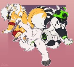 absurd_res ahoge anthro anthro_on_anthro anthro_penetrated anthro_penetrating anthro_penetrating_anthro balls balls_deep chest_tuft cunnilingus female female_anthro female_penetrated fur genitals green_hair ground_squirrel group group_sex hair hi_res hybrid lagomorph leporid lustwasp machine maddie_(biggayrabbit) male male/female mammal multicolored_body multicolored_fur multicolored_hair oral penetration penile penile_penetration protogen protogen_armor protogen_face protogen_visor rabbit riding rodent sciurid sex squirrel threesome tree_squirrel tuft vaginal_penetration white_body white_fur yellow_body yellow_fur