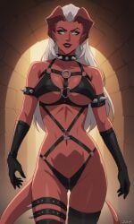 1girls ai_generated ass bigmic145 bondage bondage breasts critical_role critical_role:_vox_machina demon demon_girl dominant dominatrix female female_only horns latex long_hair pointy_ears red_body red_skin revealing_clothes spikes tail teasing the_legend_of_vox_machina vox_machina zahra_hydris