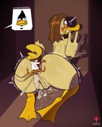 absurd_res anal anatid anseriform anthro anus avian avioylin balls beak bird blush bodily_fluids brown_hair clenched_teeth closet clothed clothing covering covering_self cuckold cum cum_in_ass cum_inside daffy_duck duck duo ejaculation excessive_cum excessive_genital_fluids extreme_size_difference feathers feet female genital_fluids genitals hair hat headgear headwear hi_res infidelity long_tail looney_tunes male male/female male_rimming_female mammal membrane_(anatomy) motion_lines mouse murid murine nude oral pussy pussy_ejaculation rear_view rimming rodent scut_tail sex short_tail shy sitting size_difference speedy_gonzales tail tail_anus tail_feathers teeth the_looney_tunes_show thick_thighs tina_russo toes tongue vaginal_fluids warner_brothers webbed_feet yellow_beak yellow_body
