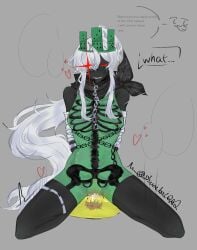 1boy 1girls 1x1x1x1 anonymous_male artist_signature betrayed_1x1x1x1 bound breasts chains creampie cum english_commentary english_text female forsaken_(roblox) highres legs_apart male medium_breasts penis pubic_hair red_eyes roblox roblox_game robloxian self_upload shuaibai speech_bubble tagme text very_long_hair white_hair zipper_mouth