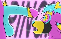 anthro antlers ball_tuft balls big_penis blue_hair bodily_fluids brainwashing deer dripping duo ears_down felid feline fixation furry_balls genital_fluids genitals hair hi_res horn humanoid_genitalia humanoid_penis hypnosis hypnotic_penis imminent_oral imminent_sex leaking_precum lgbt_pride lynx male male/male mammal mind_control open_mouth pansexual_pride_colors penis pivoted_ears precum precum_drip pride_colors psychedelic pubes q_(lynx) ringed_eyes robin_(robinhypnotized) robinhypnotized screen side_view spiral spiral_eyes text text_background tuft