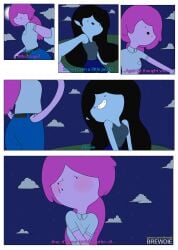 2girls adventure_time black_hair blush brewdie cartoon_network comic dialogue female female_only grey_body grey_skin marceline pink_body pink_hair pink_skin princess_bubblegum tagme text vampire vampire_girl yuri