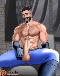 after_orgasm balls bara beard big_penis body_hair boner creedo cum cum_on_face erection facial_hair fantastic_four male male_only marvel marvel_comics mr_fantastic muscles muscular penis penis_out reed_richards shirtless sitting solo solo_male